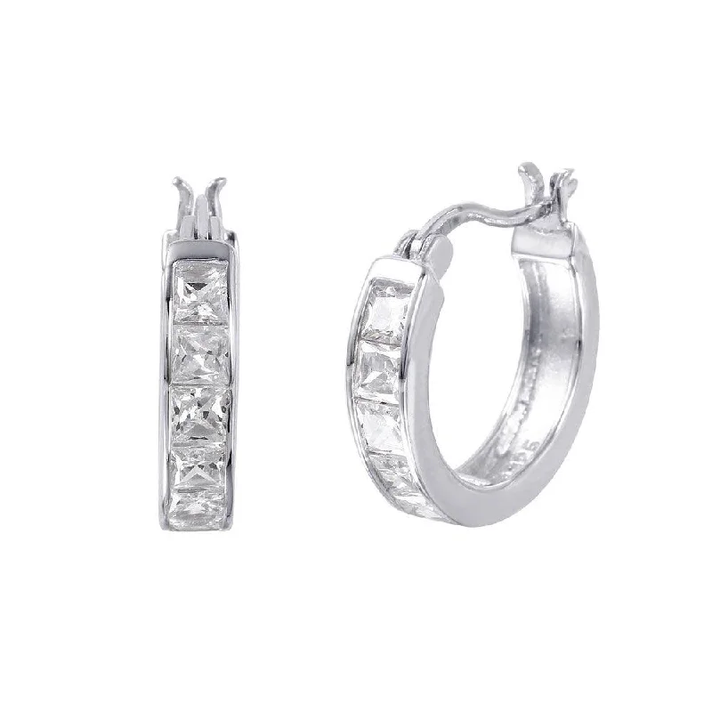 ladies earrings chic yellow topaz-Silver 925 Rhodium Plated Hoop Square CZ Earrings - STE00732