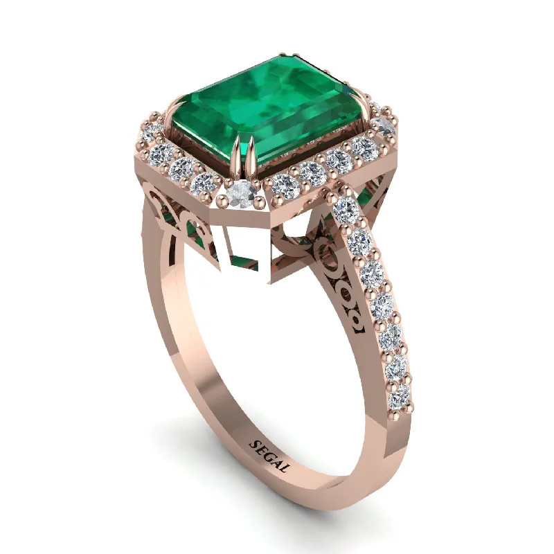 ladies engagement ring trendy gold-Emerald Cut Emerald Vintage-Inspired Engagement Ring - Addilyn No. 5