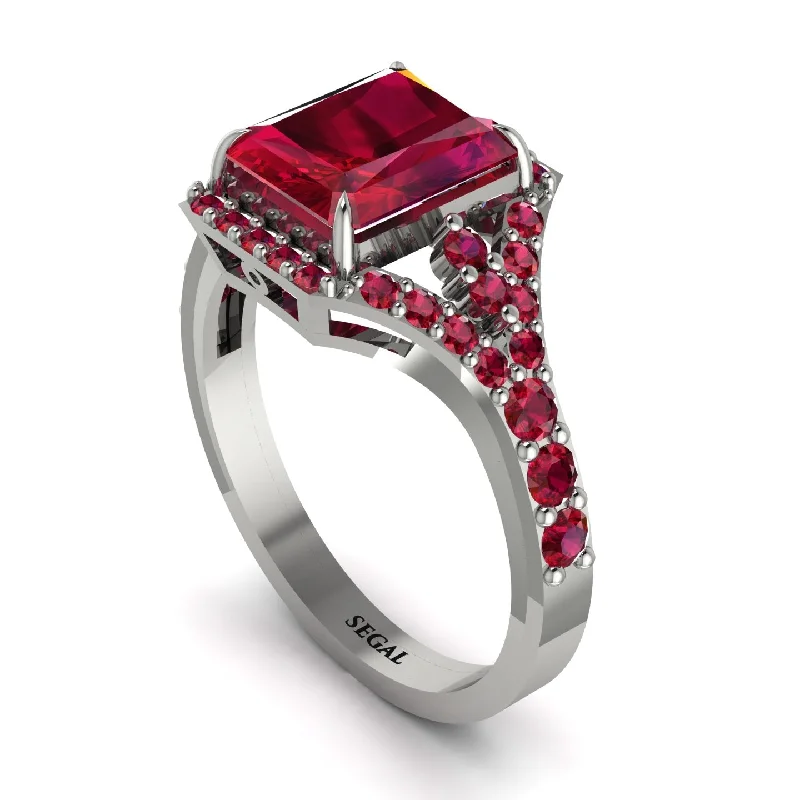 ladies engagement ring summer exclusive-Radiant Cut Ruby 14K Halo Engagement Ring - Cassidy No. 57