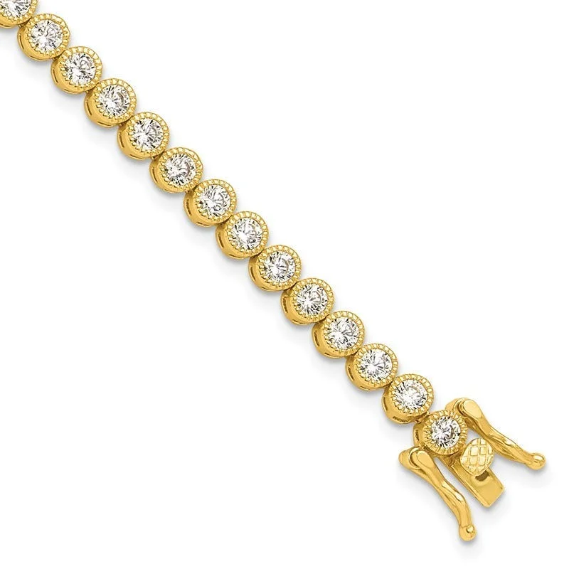 Ladies bracelets thin bangle designs-Sterling Silver Gold-tone 4mm Round CZ 7.5in Tennis Bracelet