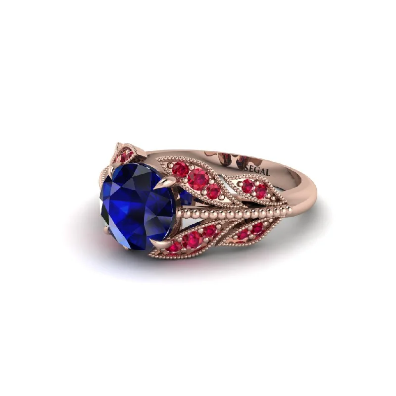 ladies engagement ring floral black diamond-Sapphire Majestic Leaf Gold Engagement Ring - Makenna No. 59