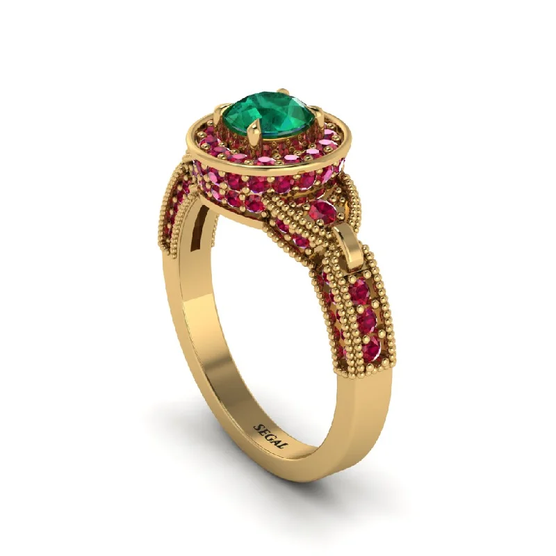 ladies engagement ring chic green emerald-Emerald Double Halo Handmade Engagement Ring - Gracelyn No. 49