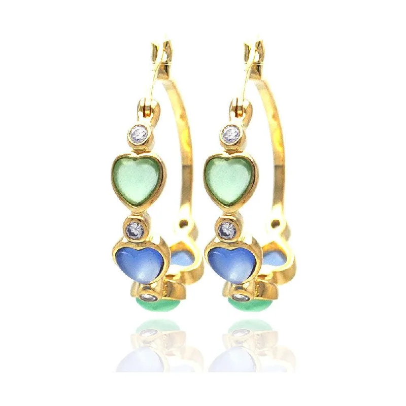 ladies earrings summer topaz-Clearance-Silver 925 Gold Rhodium Plated Round Heart Multicolor CZ Hoop Earrings - STE00707