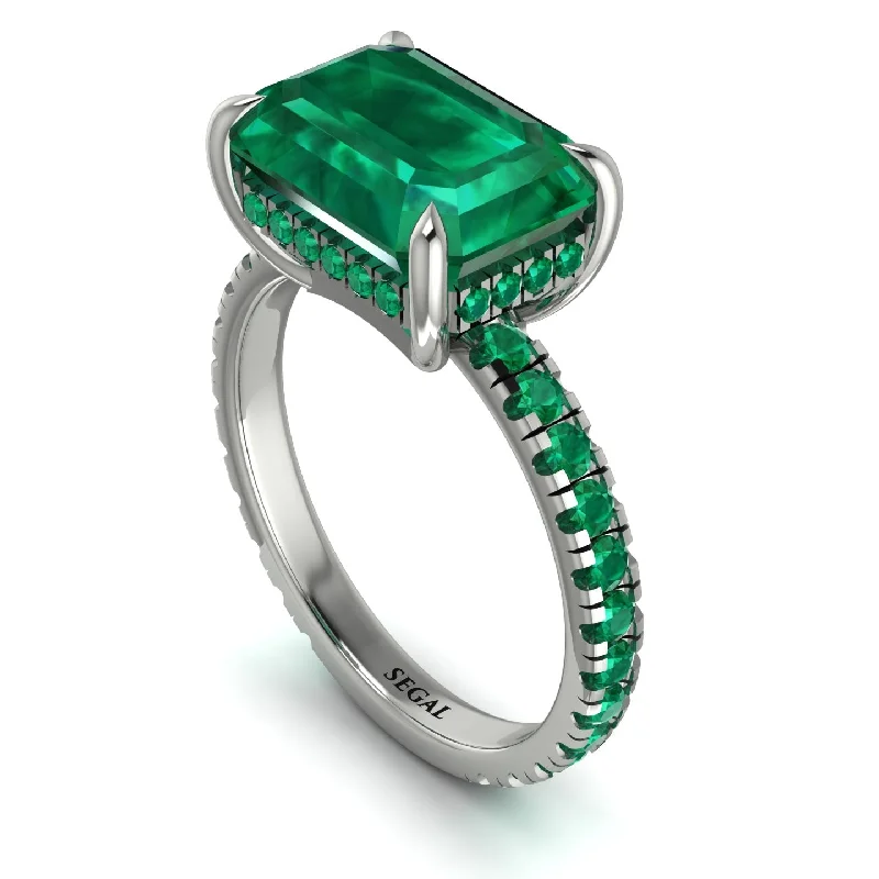 ladies engagement ring designer eternity-Emerald-Cut Emerald Pavé Engagement Ring - Daphne No. 21