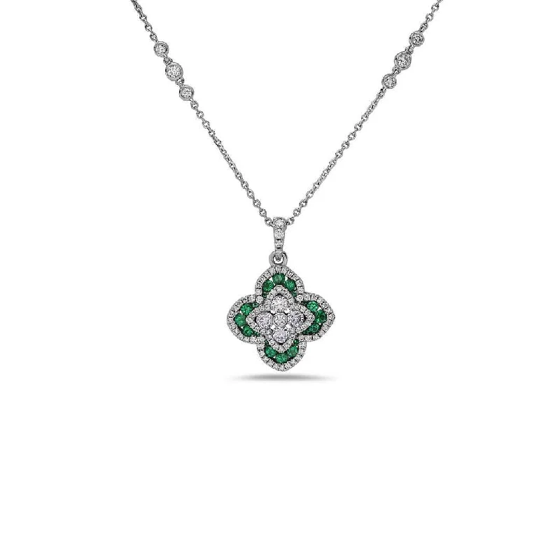 Ladies necklaces iridescent finish designs-17" Emerald & Diamond Pendant Necklace | M10270035