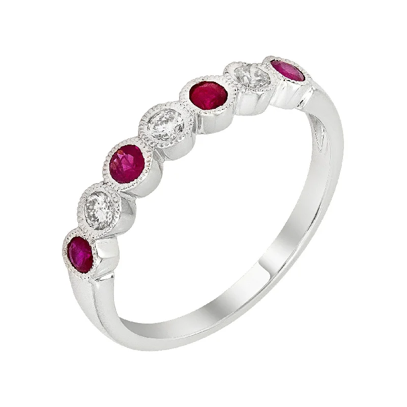 ladies ring chic marquise cut-14k Gold Round Genuine Ruby & Diamond Wedding Anniversary Band