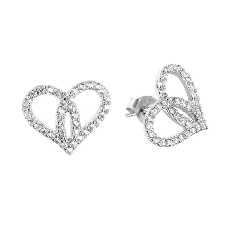 ladies earrings fall onyx-Silver 925 Heart Shaped Open Heart Earrings with CZ - BGE00447