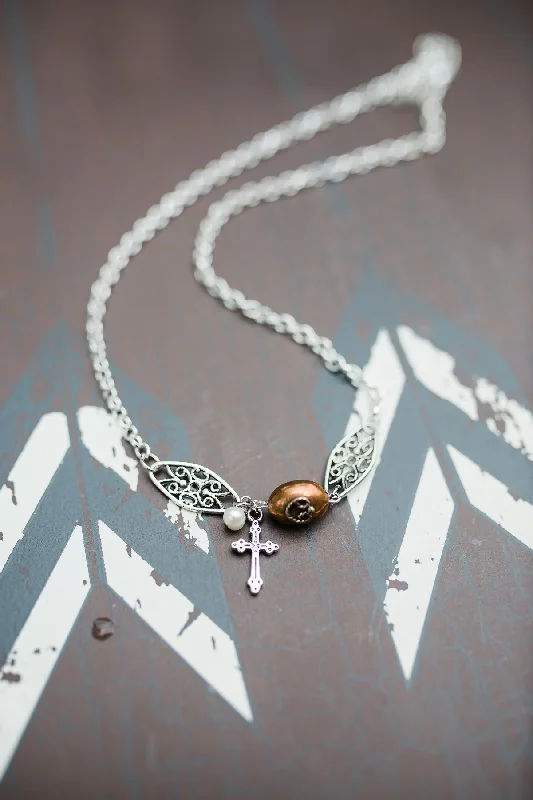 Ladies necklaces minimalist trend picks-Copper Filigree Cross Necklace