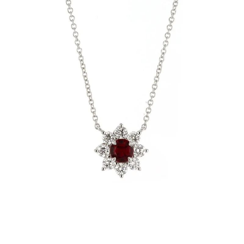 Ladies necklaces elegant gold designs-18" Ruby & Diamond Stationary Pendant Necklace | M10265956