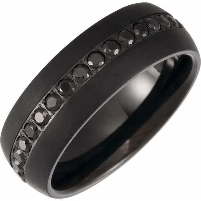 ladies ring matte platinum-Tungsten Black PVD Imitation Black Zircon Dome Comfort-Fit Band