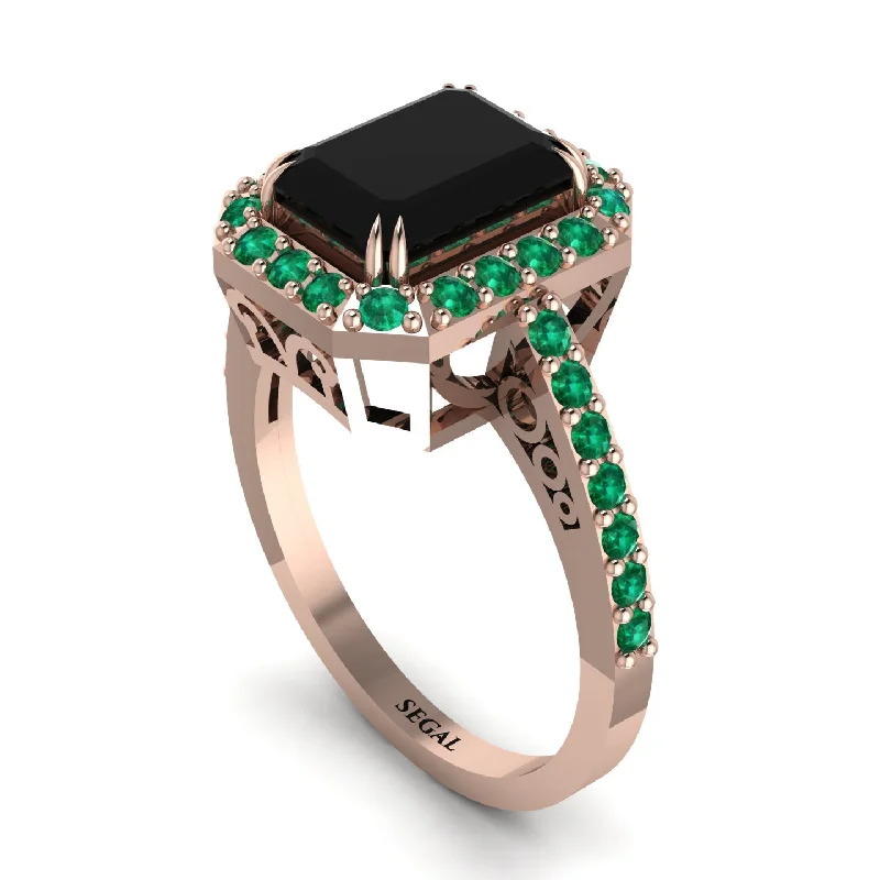 ladies engagement ring matte princess cut-Emerald Cut Black Diamond Vintage-Inspired Engagement Ring - Addilyn No. 23