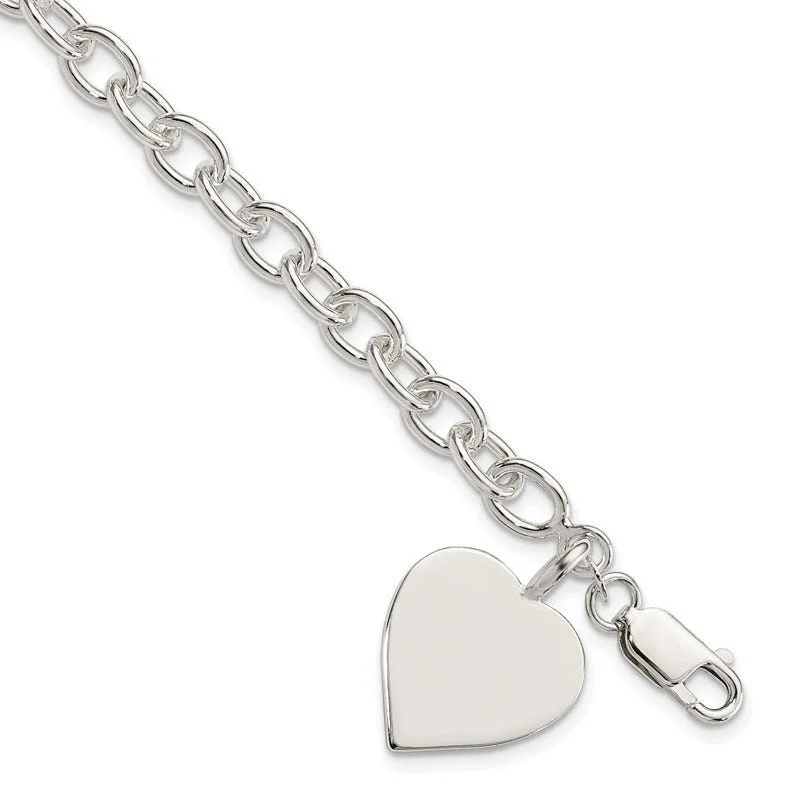 Ladies bracelets resin accent styles-Sterling Silver Engraveable Heart Fancy Link Bracelet