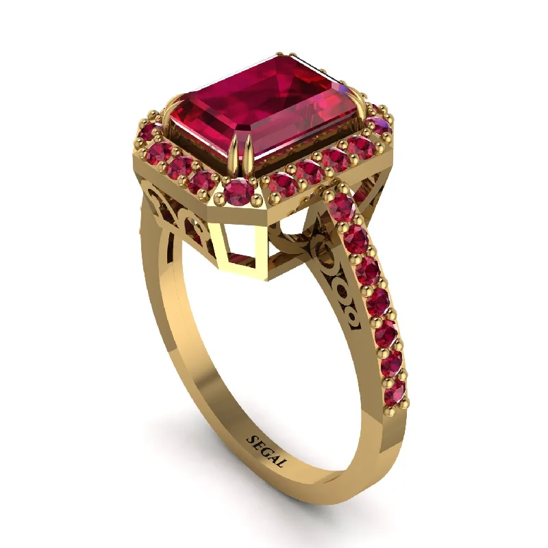 ladies engagement ring trendy multi-stone-Emerald Cut Ruby Vintage-Inspired Engagement Ring - Addilyn No. 55