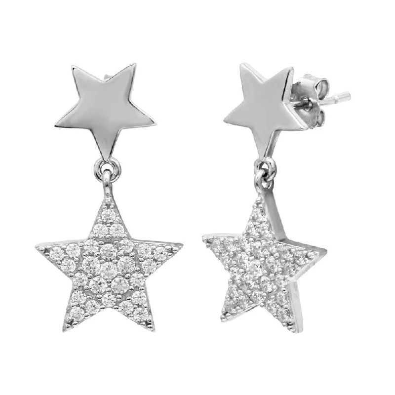 ladies earrings mother’s short-Rhodium Plated 925 Sterling Silver Star Earrings with CZ - STE01129