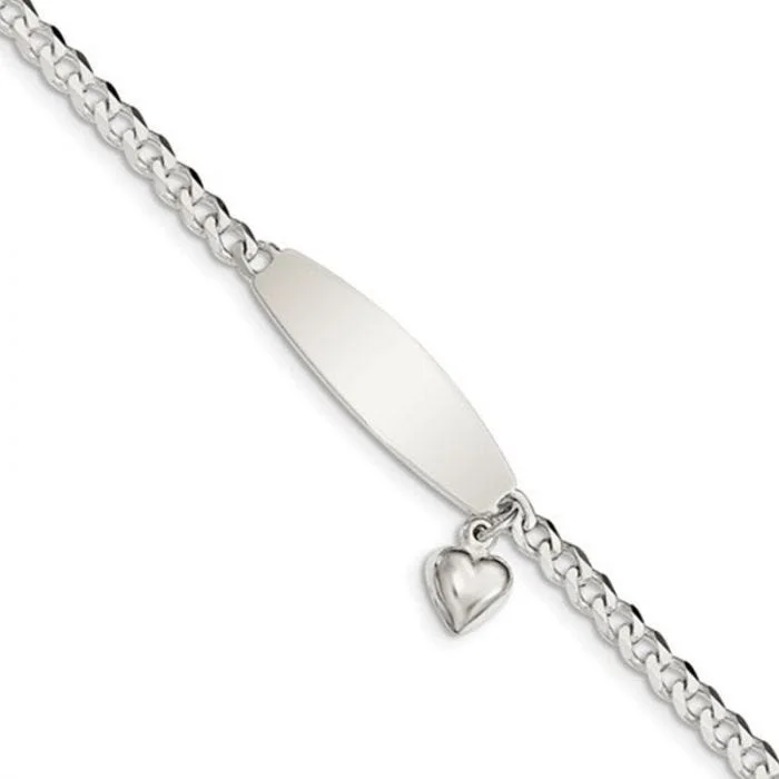 Ladies bracelets special occasion designs-Sterling Silver Heart Charm ID Bracelet - 7.5in