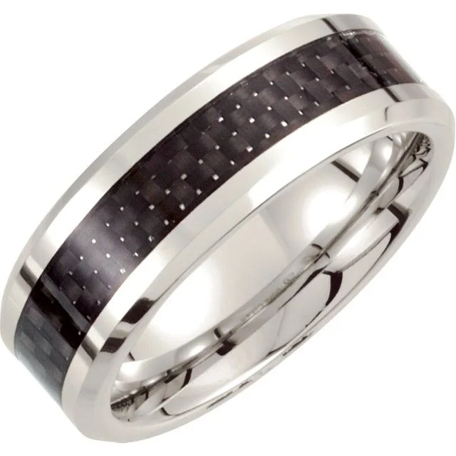 ladies ring vintage garnet-Cobalt 8 mm Beveled-Edge Band With Black Carbon Fiber Inlay