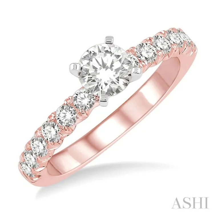 ladies engagement ring artisan gold-1/2 Ctw Round Cut Diamond Semi-Mount Engagement Ring in 14K Rose And White Gold