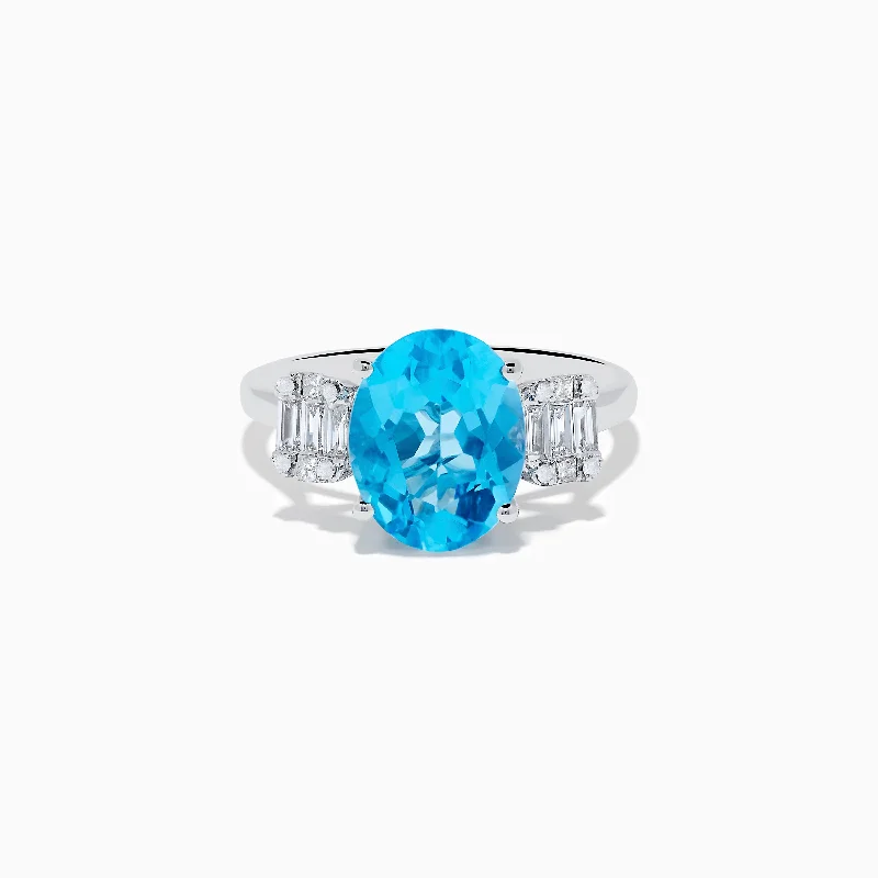 ladies ring heavy channel-Ocean Bleu 14K White Gold Blue Topaz and Diamond