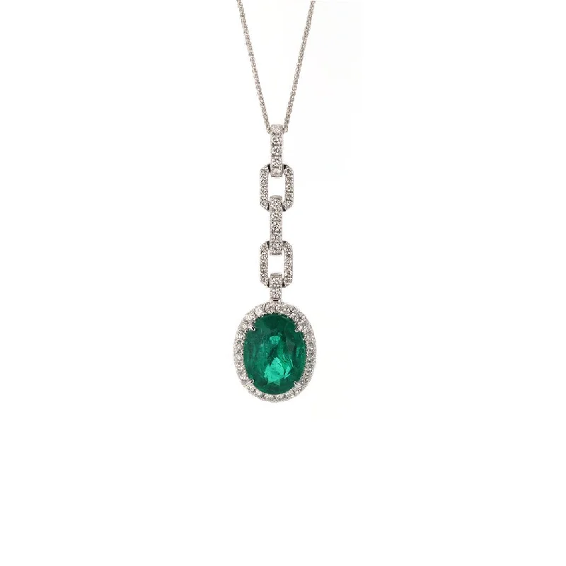 Ladies necklaces Chinese symbol necklaces-Emerald & Diamond Halo Drop Pendant Necklace