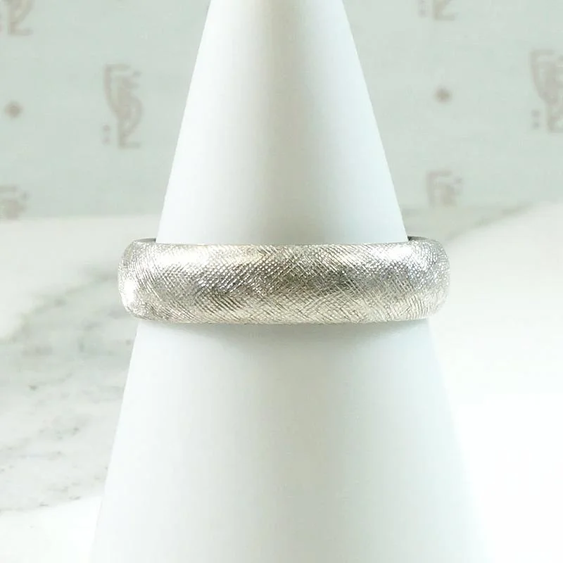 ladies ring shell small batch-White Gold Wedding Band with Florentine Finish