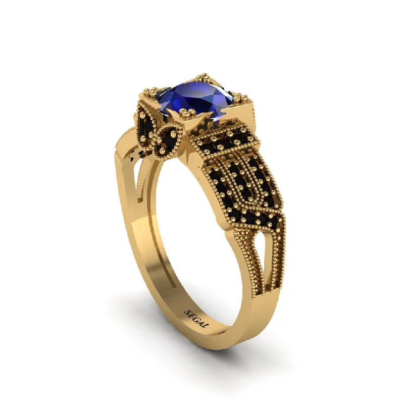 ladies engagement ring animal pear cut-Sapphire Milgrain Gold Engagement Ring - Lyric No. 43