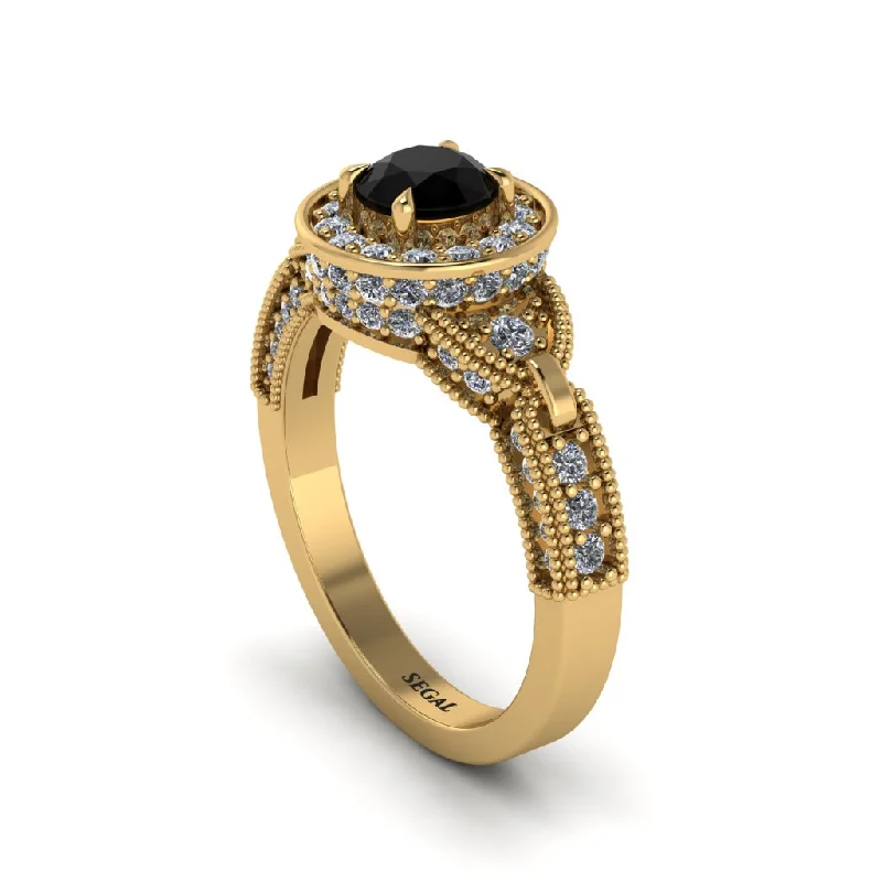 ladies engagement ring braided cyber monday-Black Diamond Double Halo Handmade Engagement Ring - Gracelyn No. 7