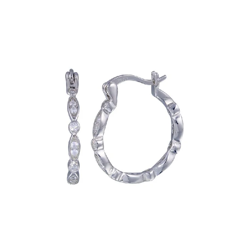 ladies earrings spring garnet-Silver 925 Rhodium Plated Circle Marquis CZ Hoop Earrings - STE00222