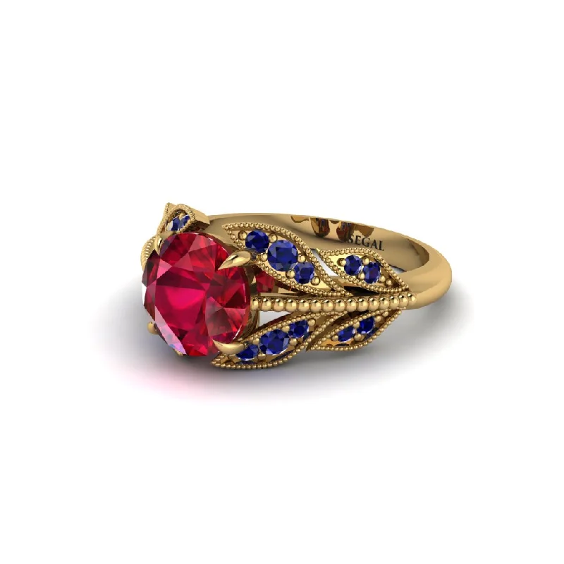 ladies engagement ring unique radiant cut-Ruby Majestic Leaf Gold Engagement Ring - Makenna No. 70