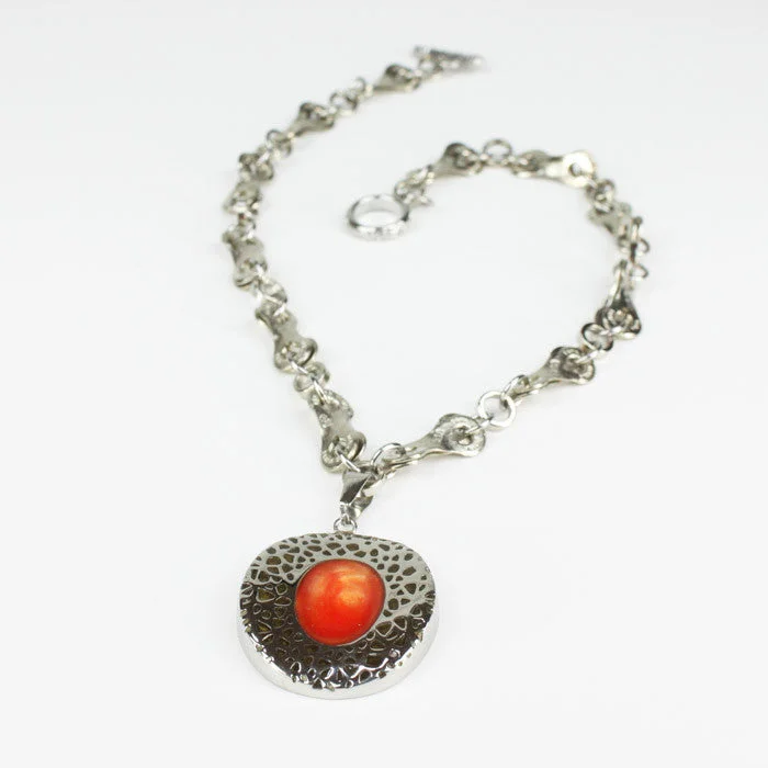 Ladies necklaces wave pattern necklaces-Stainless Steel Reversible Orange Pendant Necklace - Wholesale