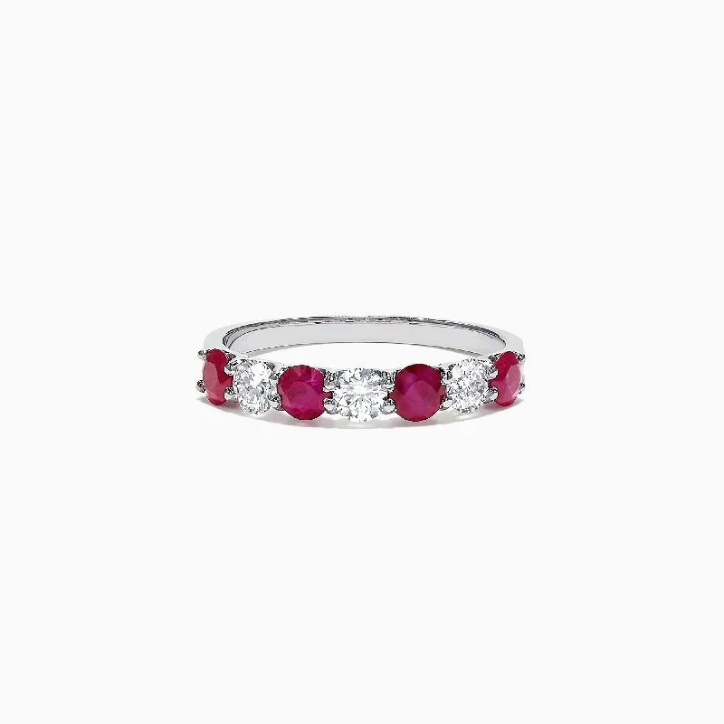 ladies ring matte diamond-Ruby Royale 14K White Gold Ruby and Diamond Stacking Band, 1.39 TCW