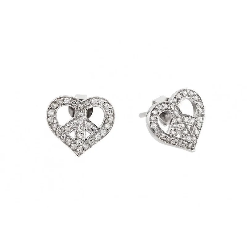 ladies earrings glossy sapphire-Clearance-Silver 925 Rhodium Plated Peace Heart CZ Stud Earrings - STE00506