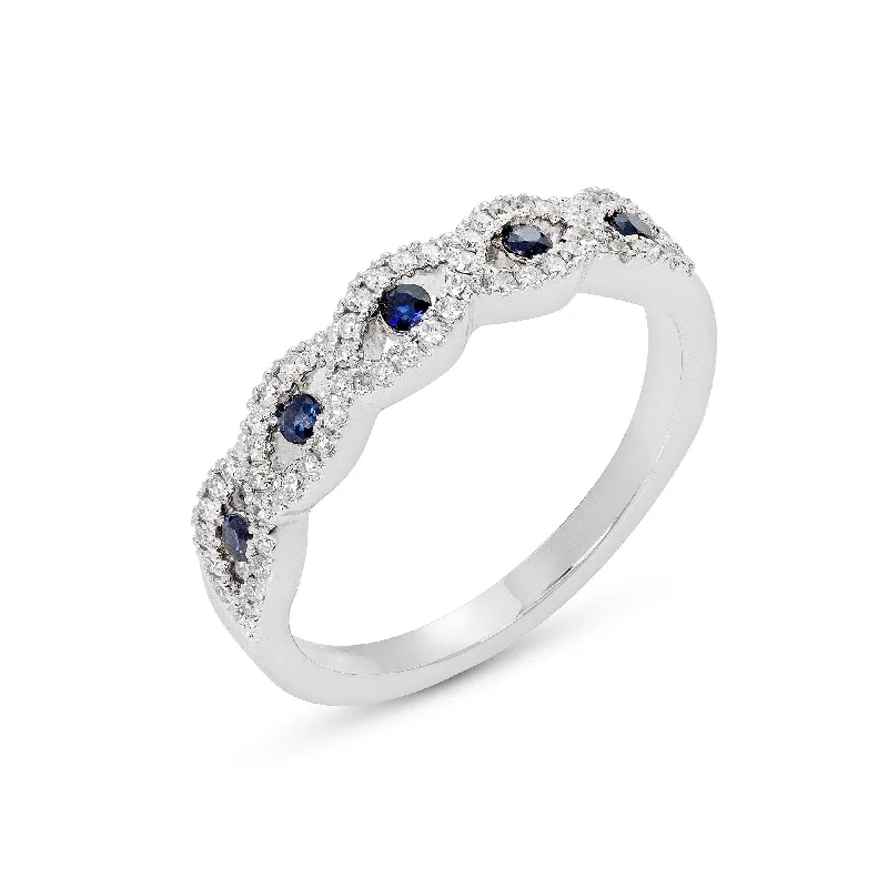 ladies ring butterfly recycled-14k White Gold Blue Sapphire & Diamond Infinity Twist Band