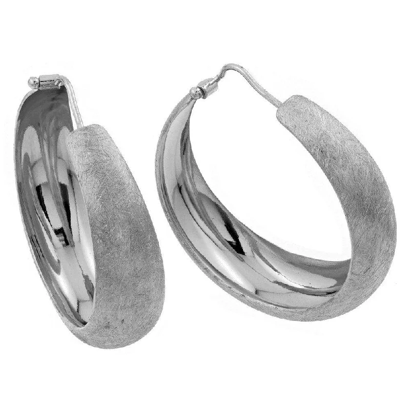 ladies earrings intricate long-Silver 925 Rhodium Plated Hoop Earrings - ITE00081RHD