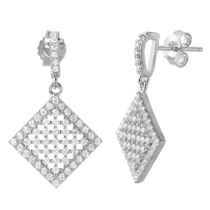 ladies earrings zodiac gold-Silver 925 Rhodium Plated Halo Square CZ Earrings - ACE00090RH