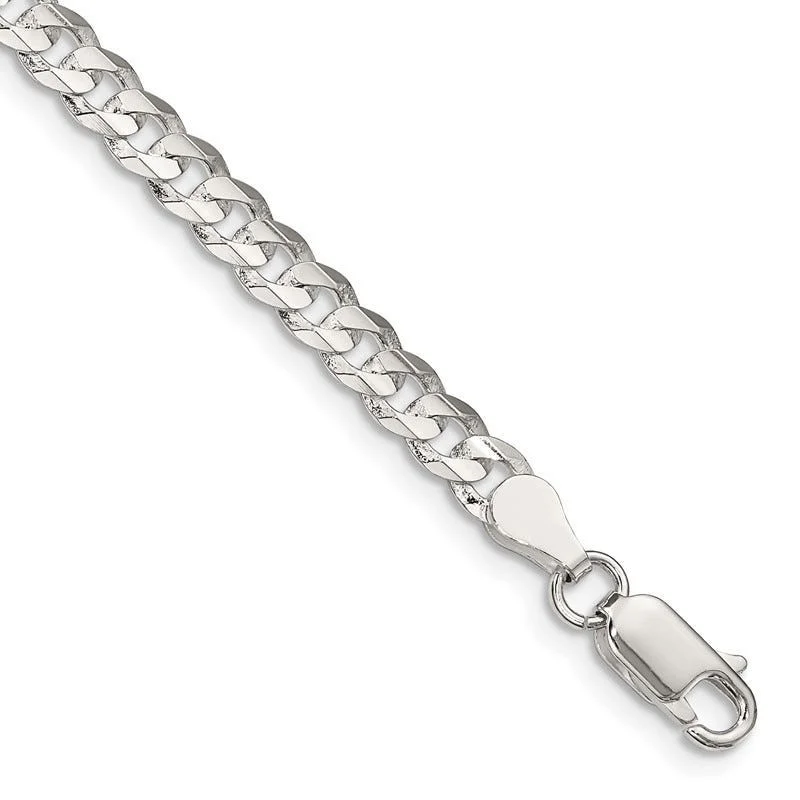 Ladies bracelets romantic era designs-Sterling Silver 4.5mm Concave Beveled Curb Chain Bracelet