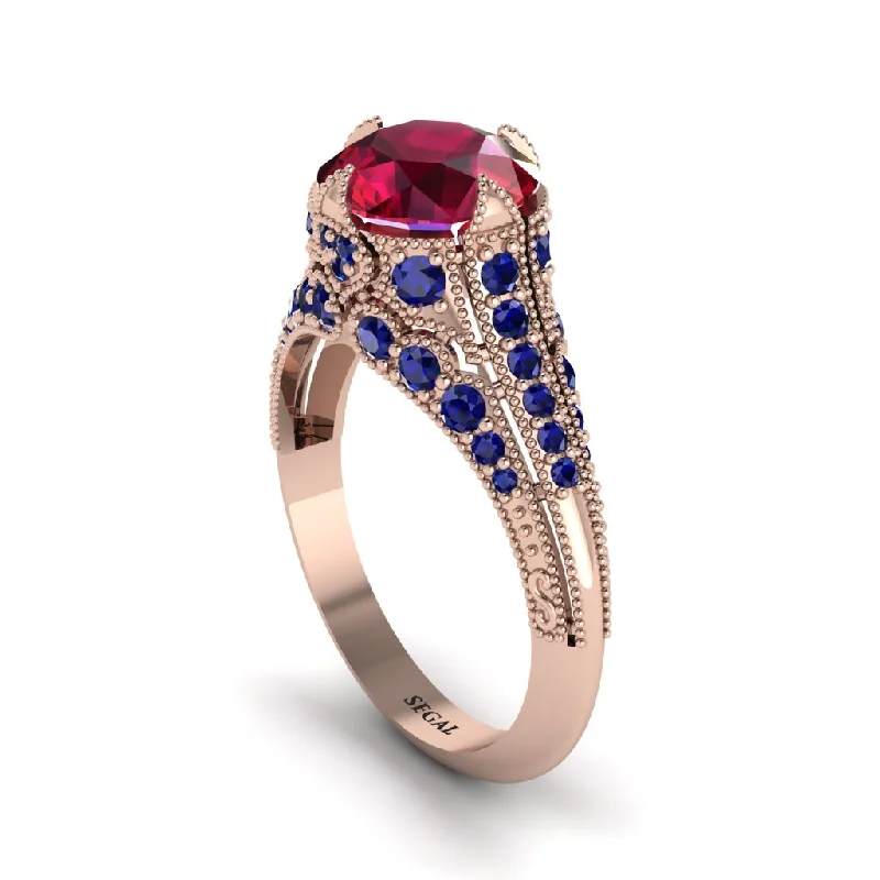 ladies engagement ring premium sapphire-Ruby Vintage Crown Engagement Ring - Talia No. 71