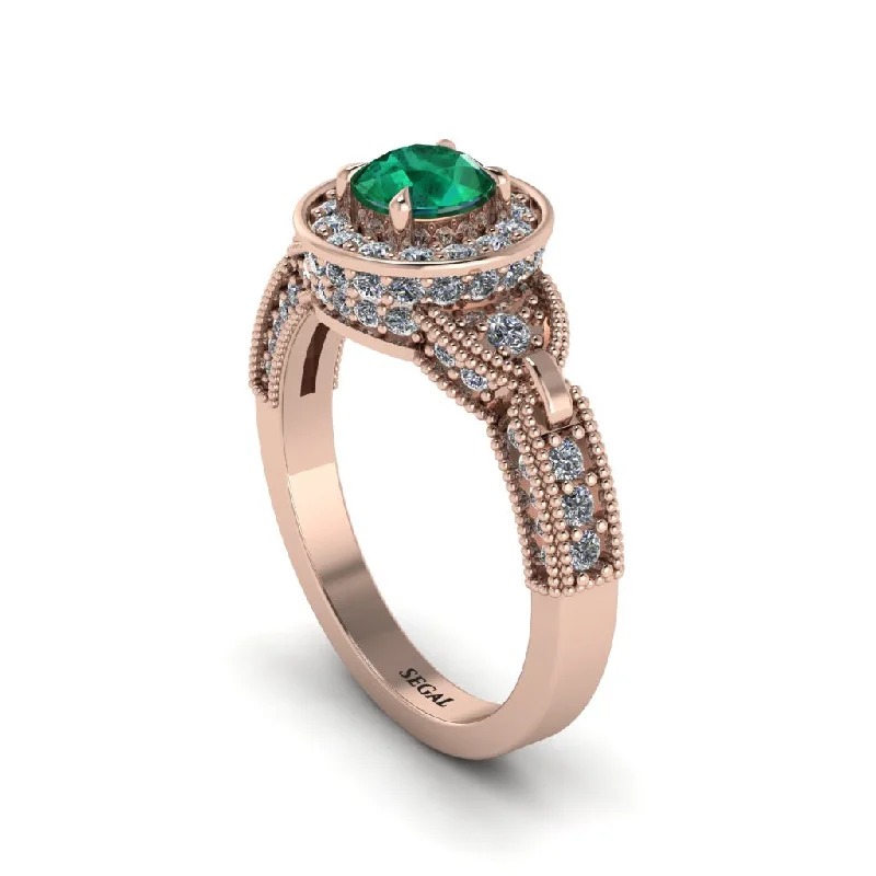 ladies engagement ring winter valentine’s-Emerald Double Halo Handmade Engagement Ring - Gracelyn No. 5