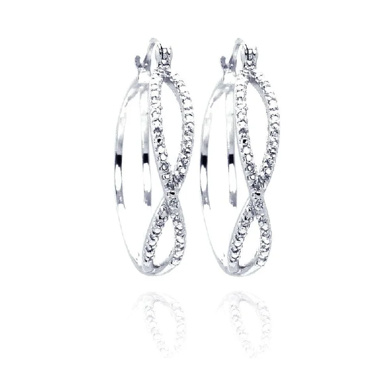 ladies earrings high-end chain-Silver 925 Rhodium Plated Number Eighth CZ Hoop Earrings - STE00439