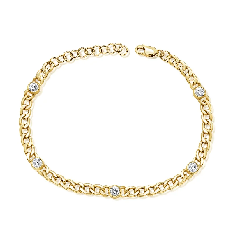 Ladies bracelets salt-and-pepper designs-Diamond Designer Links Chain Bracelet in 14K Gold