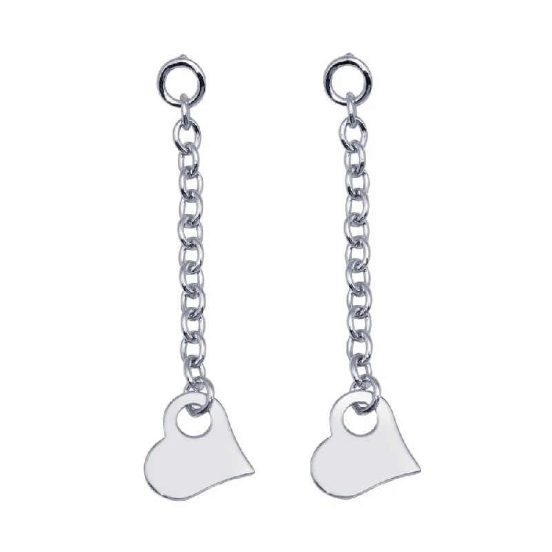 ladies earrings timeless moonstone-Rhodium Plated 925 Sterling Silver Drop Heart Earrings - DSE00004