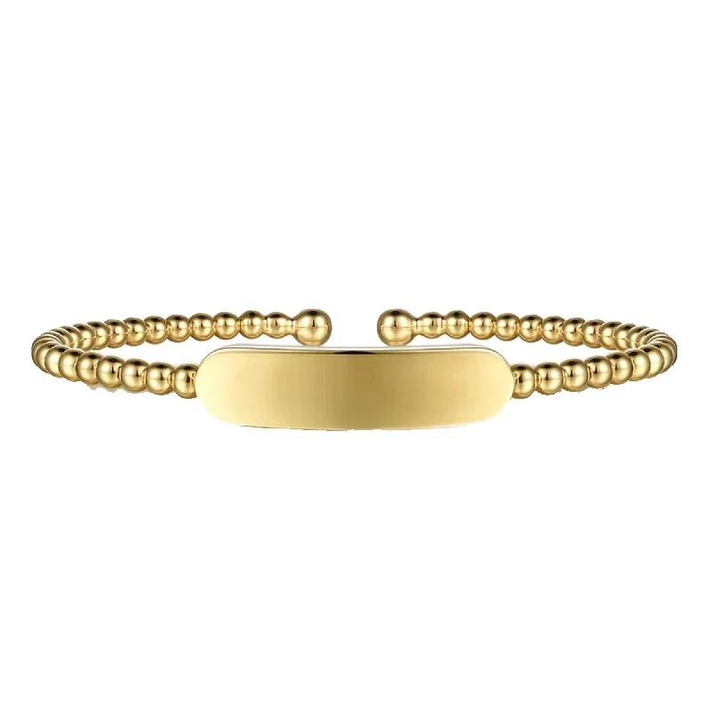 Ladies bracelets avant-garde designs-Gabriel 14K Yellow Gold Personalized Bujukan ID Cuff Bracelet