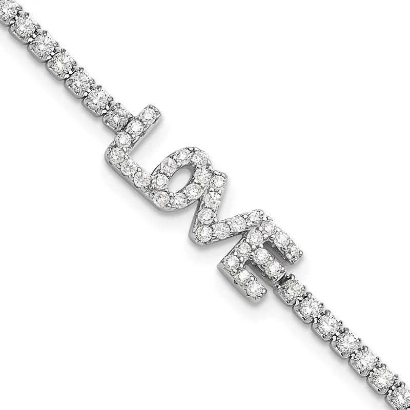 Ladies bracelets worldwide fashion appeal-Sterling Silver Rhodium-plated CZ LOVE 7.25 inch Tennis Bracelet