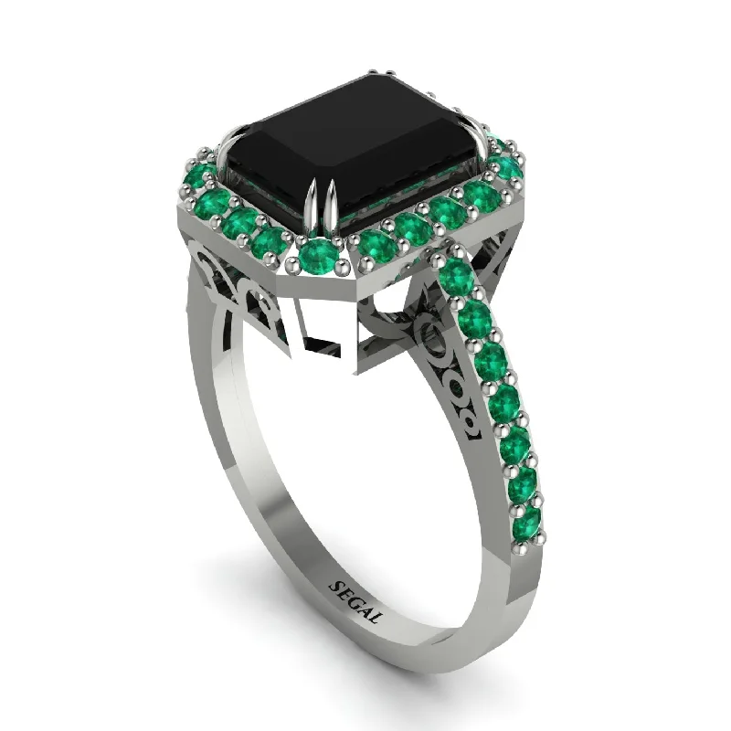 ladies engagement ring glossy round cut-Emerald Cut Black Diamond Vintage-Inspired Engagement Ring - Addilyn No. 24