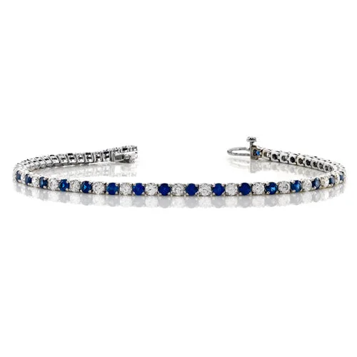 Ladies bracelets celebrity style trends-Sapphire & Diamond Tennis Bracelet 18K White Gold 3.50 Carats