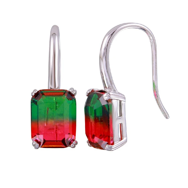 ladies earrings polished square-Rhodium Plated 925 Sterling Silver Dangling Gradient CZ Earrings - STE01190