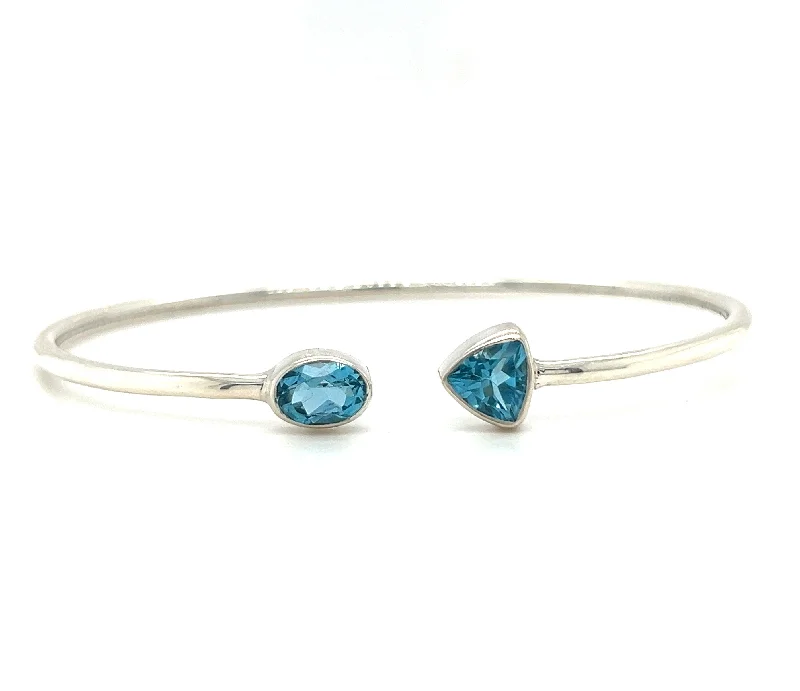 Ladies bracelets rustic charm styles-Sterling Silver Blue Topaz Bangle Bracelet