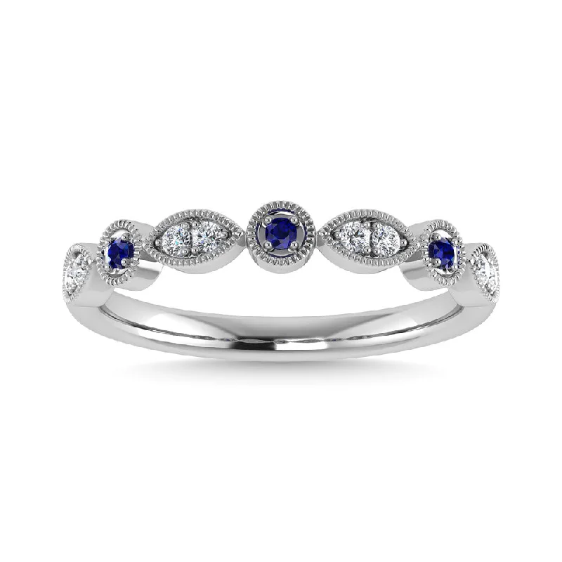 ladies ring satin platinum-Diamond 1/8 Ct.Tw. Blue Sapphire Anniversary Band in 10K White Gold