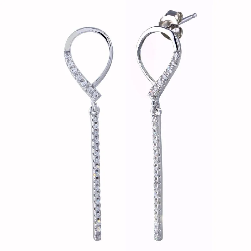 ladies earrings sleek pave-Rhodium Plated 925 Sterling Silver CZ Open Dangling Earrings - BGE00634