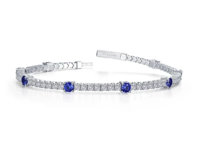 Ladies bracelets exclusive craft styles-Sterling Silver Lab Created Blue Sapphire & Simulated Diamond Bangle Tennis Bracelet by Lafonn