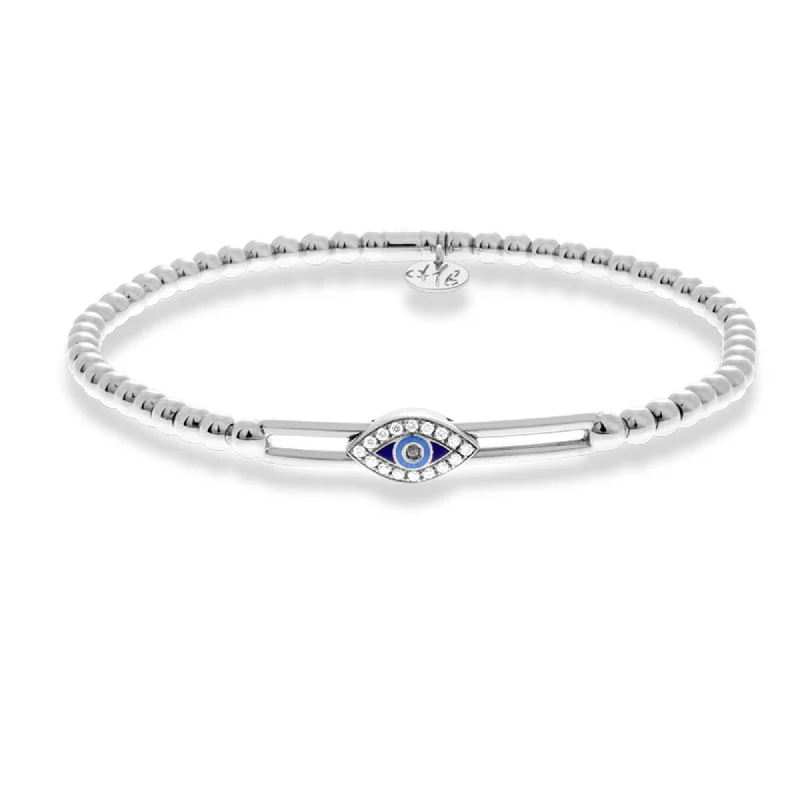 Ladies bracelets exclusive craft styles-Hulchi Belluni Evil Eye Stretch Beaded Bracelet 18k White Gold